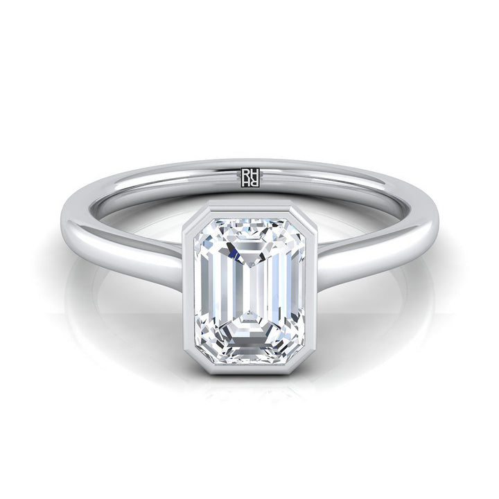 European Cut, Simple Bezel Solitaire Emerald, in 18K White Gold | RockHer