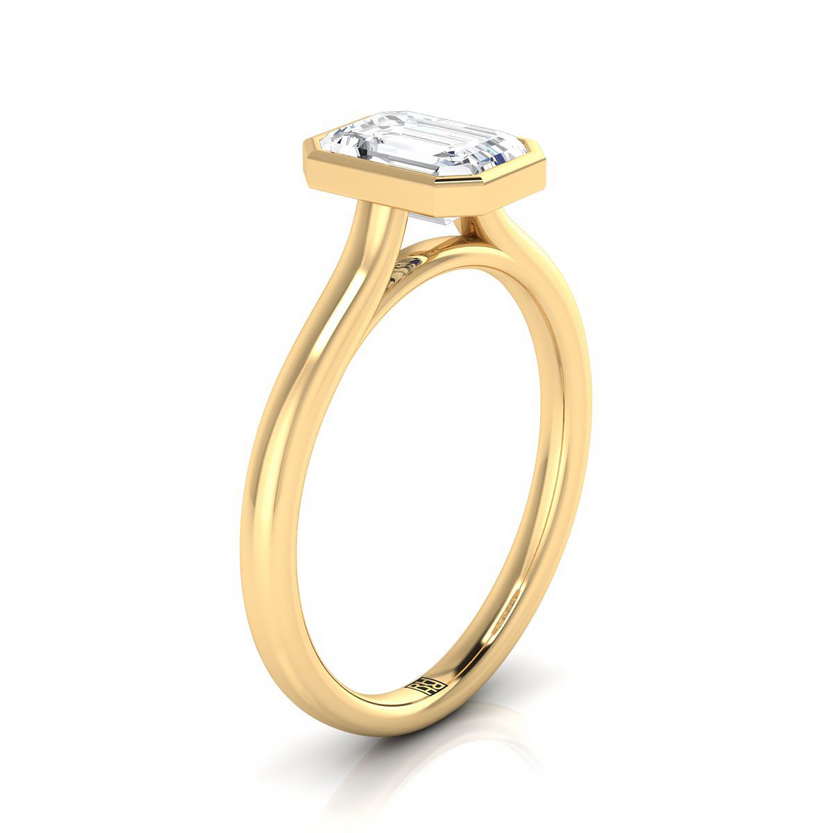 18K Yellow Gold Emerald Cut  Simple Bezel Solitaire Engagement Ring