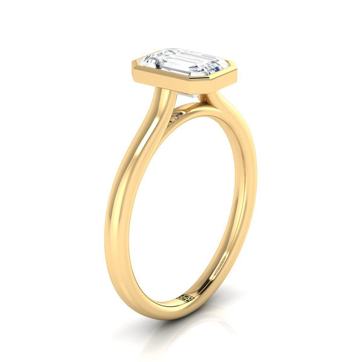 18K Yellow Gold Emerald Cut  Simple Bezel Solitaire Engagement Ring