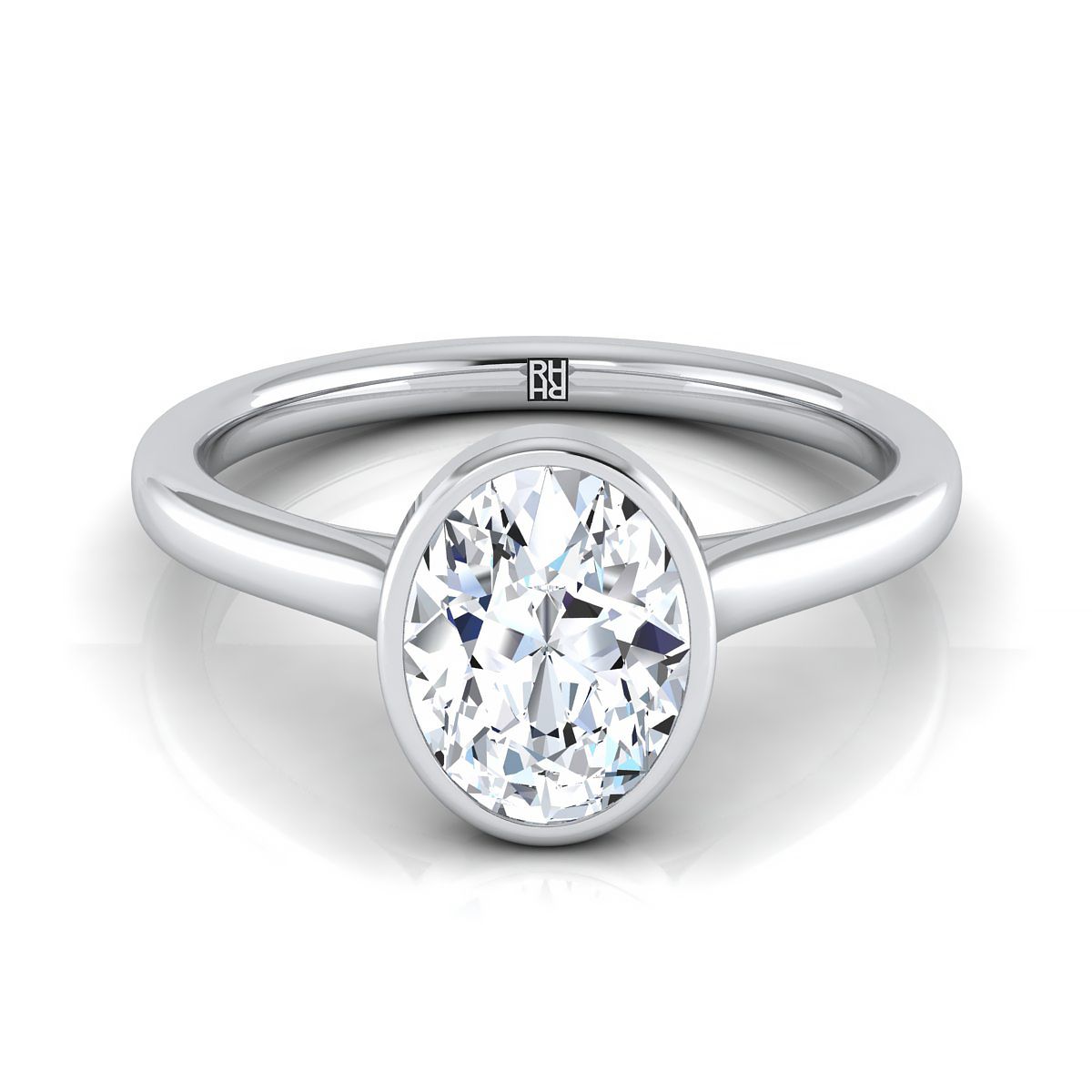 Duran Select Simple Bezel Solitaire Oval Lab Diamond Engagement Ring in 18K White Gold | RockHer