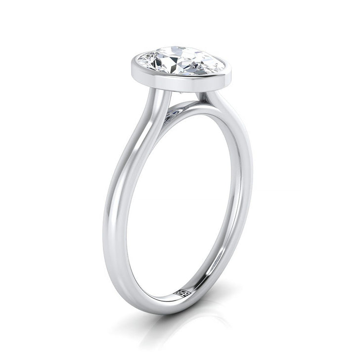 Duran Select Simple Bezel Solitaire Oval Lab Diamond Engagement Ring in Platinum | RockHer