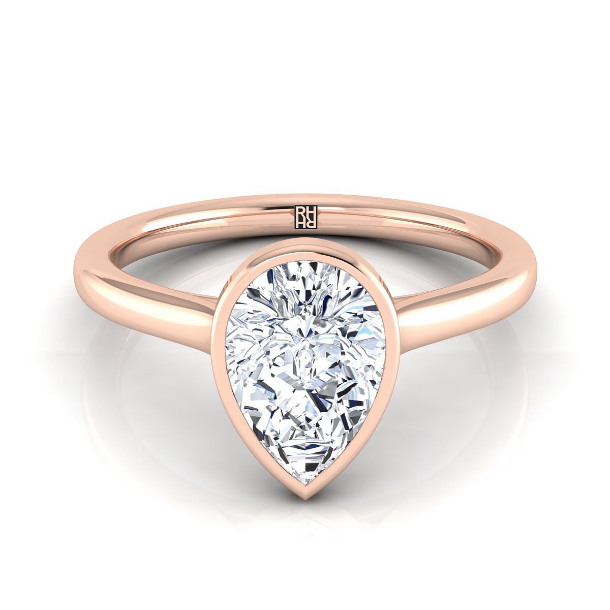 Duran Select Simple Bezel Solitaire Pear Lab Diamond Engagement Ring in 14K Rose Gold | RockHer