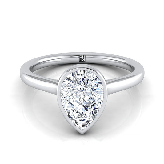 Platinum Pear Shape Center  Simple Bezel Solitaire Engagement Ring
