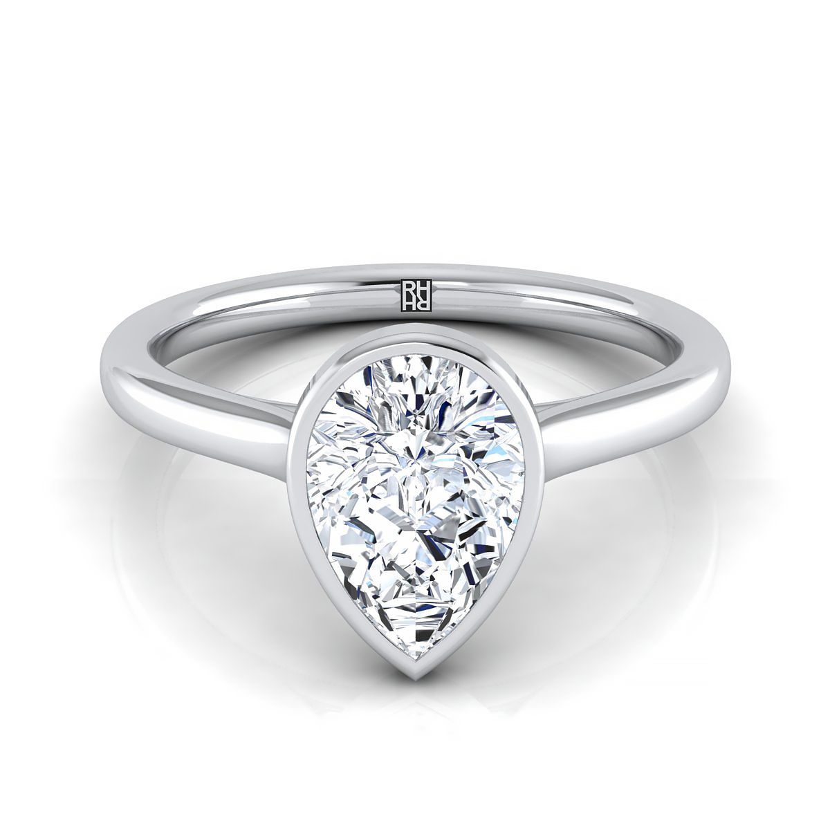 Duran Select Simple Bezel Solitaire Pear Lab Diamond Engagement Ring in Platinum | RockHer