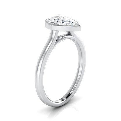 Duran Select Simple Bezel Solitaire Pear Lab Diamond Engagement Ring in 18K White Gold | RockHer