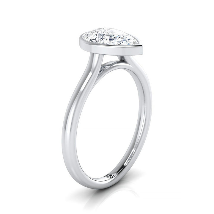 Duran Select Simple Bezel Solitaire Pear Lab Diamond Engagement Ring in 18K White Gold | RockHer