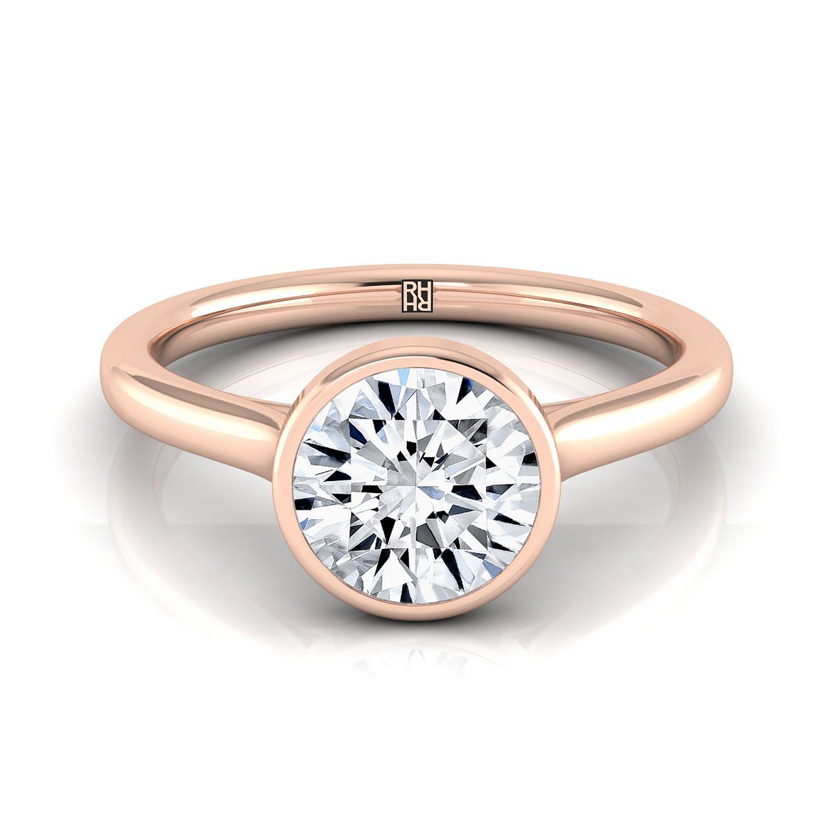 Duran Select Simple Bezel Solitaire Round Lab Diamond Engagement Ring in 14K Rose Gold | RockHer