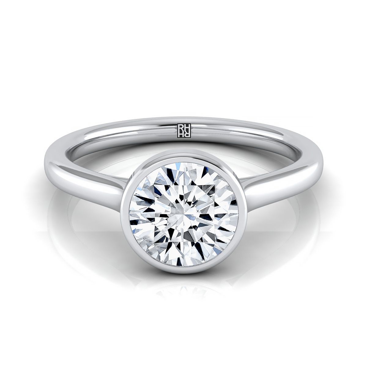 Duran Select Simple Bezel Solitaire Round Lab Diamond Engagement Ring in 18K White Gold | RockHer