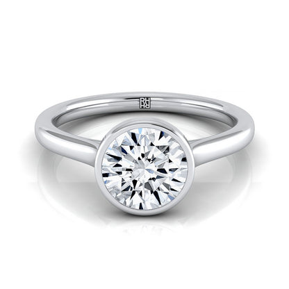 Duran Select Simple Bezel Solitaire Round Lab Diamond Engagement Ring in 18K White Gold | RockHer