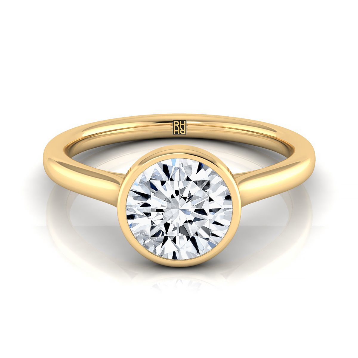 Duran Select Simple Bezel Solitaire Round Lab Diamond Engagement Ring in 18K Yellow Gold | RockHer