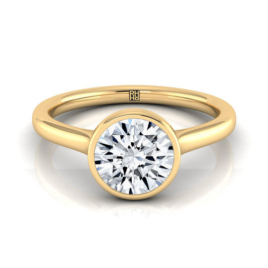 14K Yellow Gold Round Brilliant  Simple Bezel Solitaire Engagement Ring