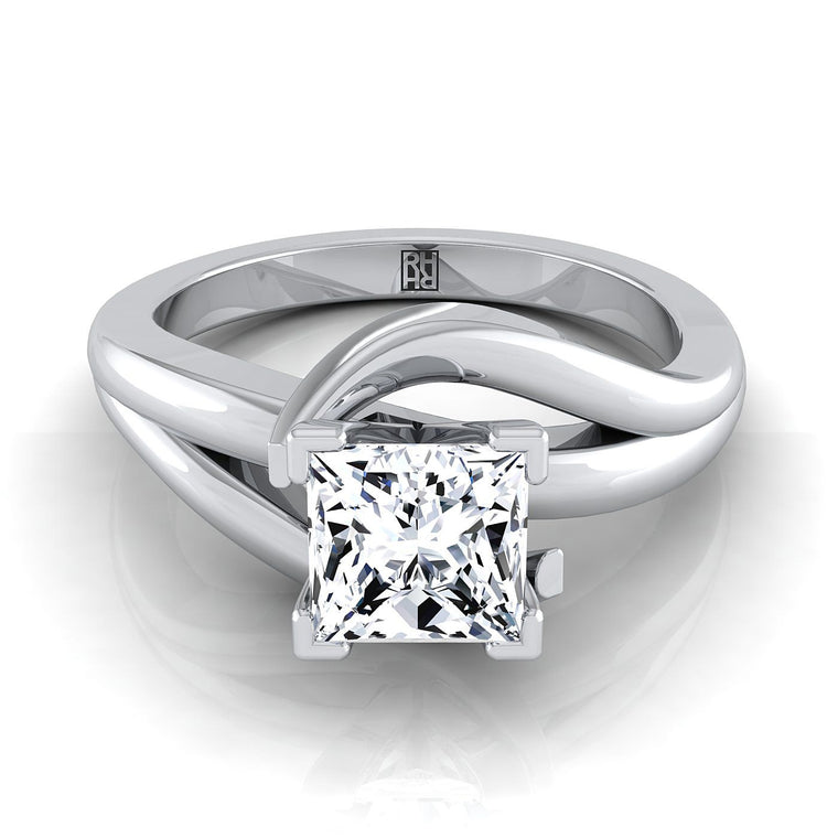 The Leah Asymmetrical Bypass Twist Solitaire Princess Cut Engagement Ring Setting in Platinum