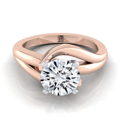Round Brilliant, Asymmetrical Bypass Twist Solitaire, in 14K Rose Gold, prong setting | RockHer