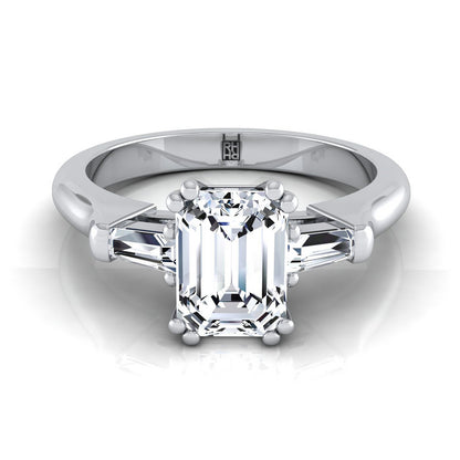 Lily Select Double Prong Three Stone Emerald Cut Lab Diamond Engagement Ring in 18K White Gold | RockHer