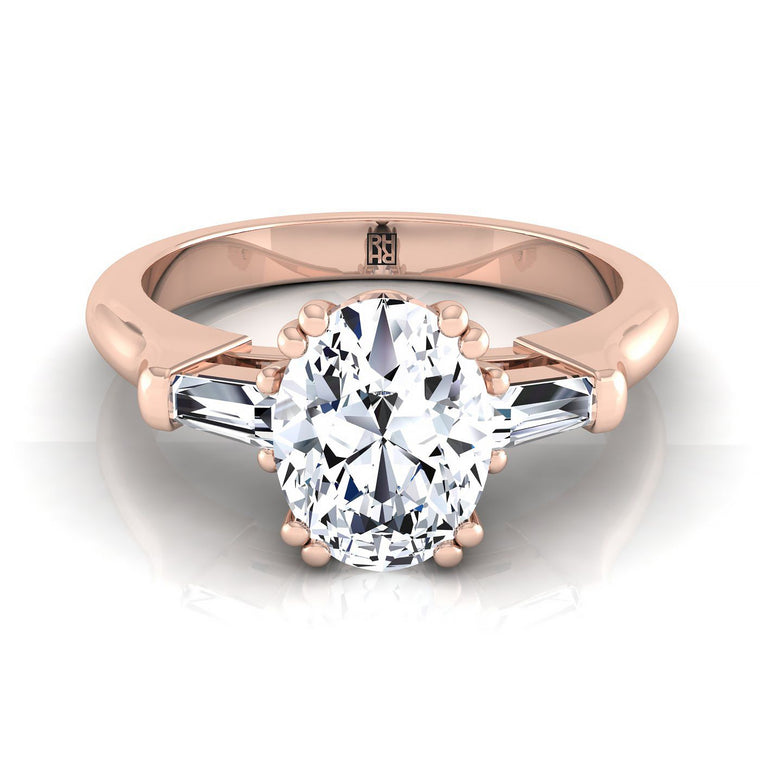 The Lily Double Prong Three Stone Oval Engagement Ring Setting in 14K Rose Gold