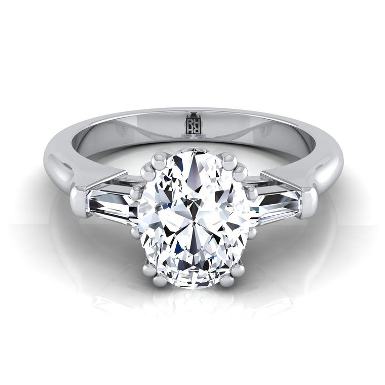 The Lily Select Three Stone Oval Lab Diamond Engagement Ring in 18K White Gold
