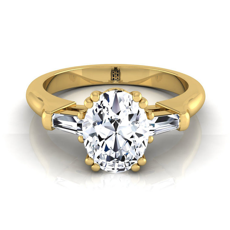 The Lily Double Prong Three Stone Oval Engagement Ring Setting in 18K Yellow Gold