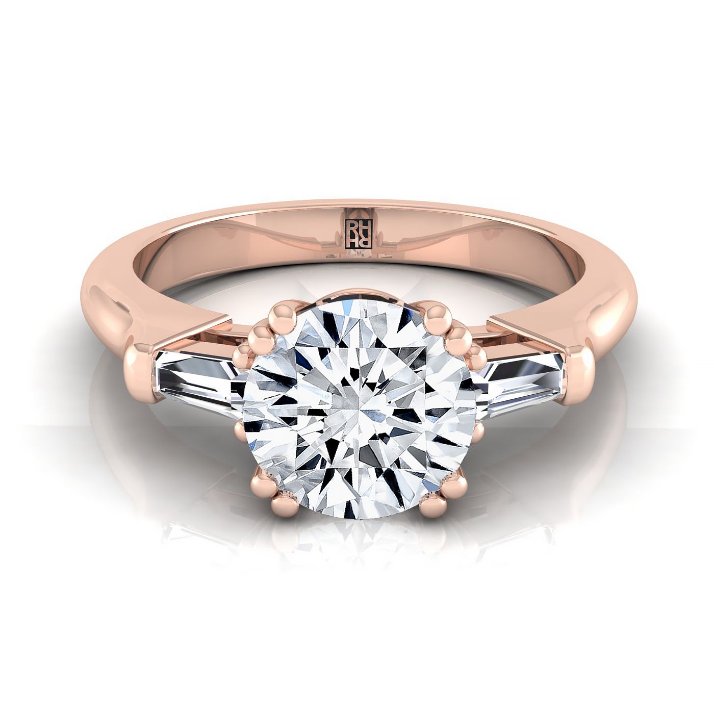 The Lily Select Three Stone Engagement Ring with Lab Diamond in 14K Rose Gold - view 1