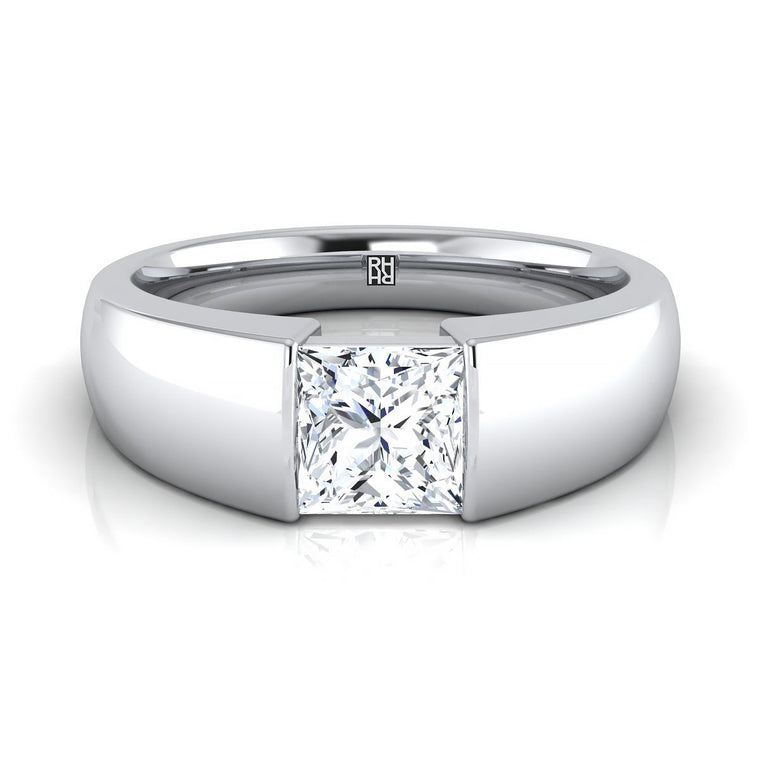 The Lola Select Cigar Band Solitaire Princess Cut Lab Diamond Engagement Ring in Platinum