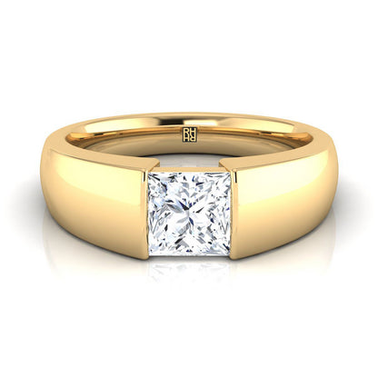 Wide High Polish Tension Channel Solitaire Princess, in 18K Yellow Gold | RockHer