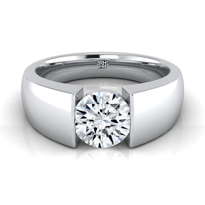 Round Brilliant, Wide High Polish Tension Channel Solitaire, in 18K White Gold | RockHer