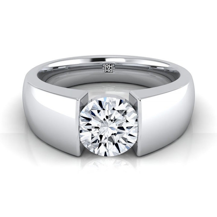 Round Brilliant, Wide High Polish Tension Channel Solitaire, in 18K White Gold | RockHer