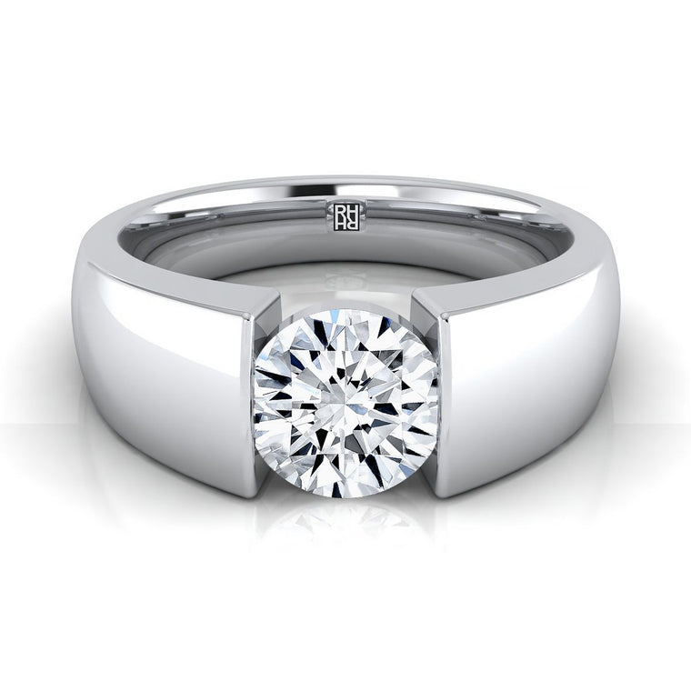 The Lola Cigar Band Solitaire Round Engagement Ring Setting in 18K White Gold