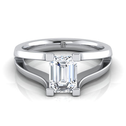European Cut, Plain High Polish Split Shank Solitaire Emerald, in Platinum | RockHer