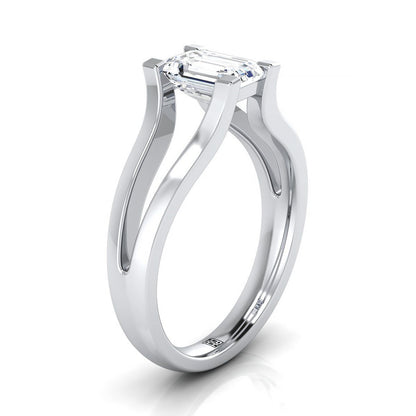 European Cut, Plain High Polish Split Shank Solitaire Emerald, in Platinum – side profile | RockHer