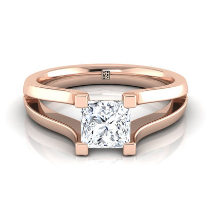 Plain High Polish Split Shank Solitaire Princess, in 14K Rose Gold, prong setting | RockHer