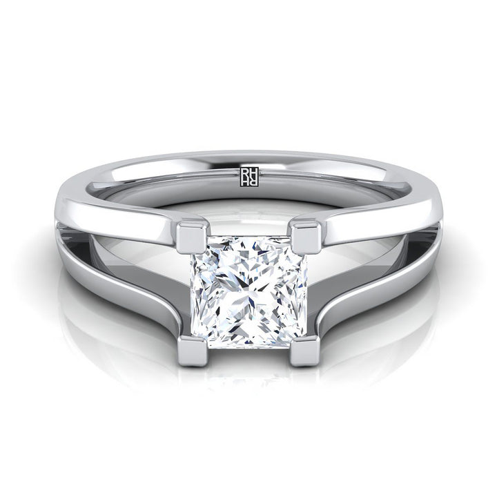 Plain High Polish Split Shank Solitaire Princess, in Platinum | RockHer