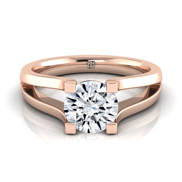 Round Brilliant, Plain High Polish Split Shank Solitaire, in 14K Rose Gold, prong setting | RockHer