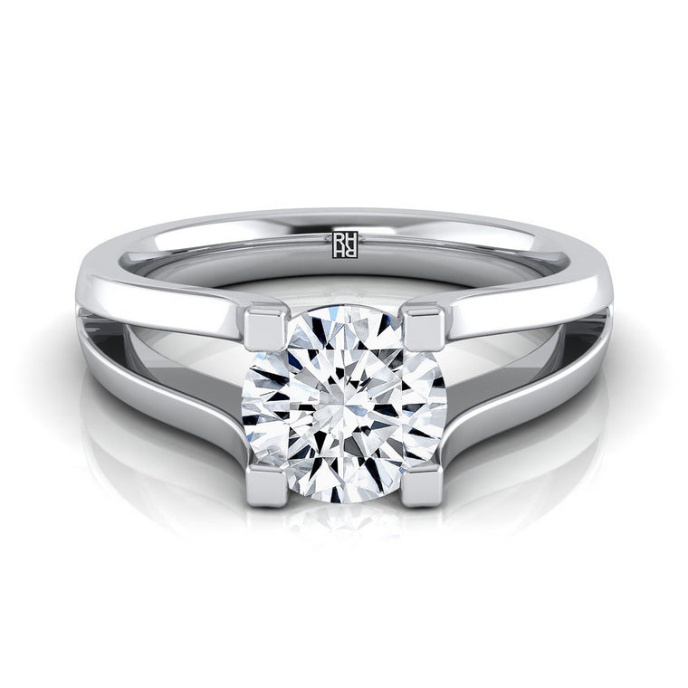 The Lorelei Plain High Polish Split Shank Solitaire Round Engagement Ring Setting in 18K White Gold