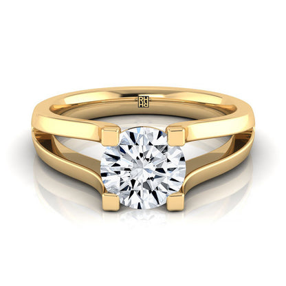 Round Brilliant, Plain High Polish Split Shank Solitaire, in 18K Yellow Gold | RockHer
