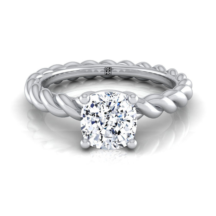 The Maggie Twisted Rope Solitaire Cushion Cut Engagement Ring Setting in 18K White Gold