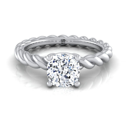 Twisted Rope Braid Solitaire Cushion, in Platinum | RockHer