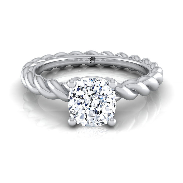 Twisted Rope Braid Solitaire Cushion, in Platinum | RockHer