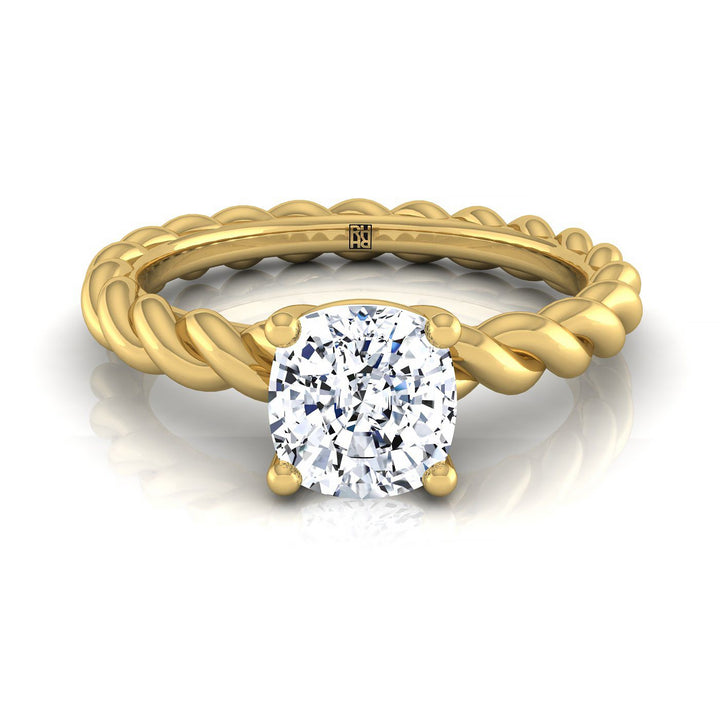 Twisted Rope Braid Solitaire Cushion, in 18K Yellow Gold | RockHer