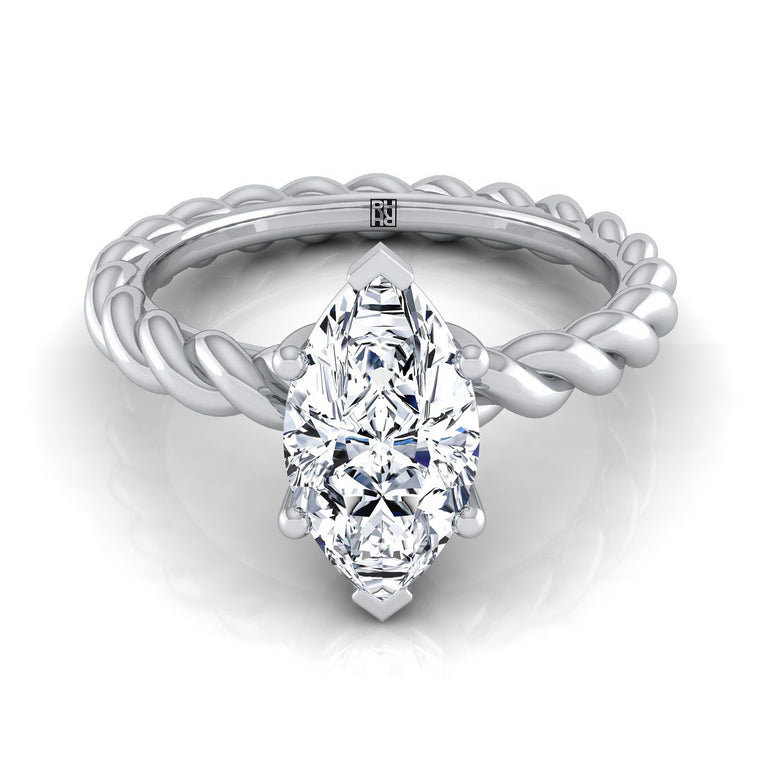 The Maggie Twisted Rope Solitaire Marquise Engagement Ring Setting in Platinum