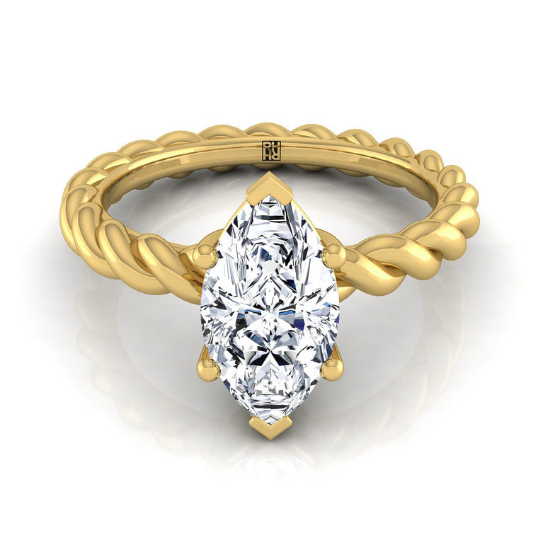 The Maggie Select Twisted Rope Solitaire Marquise Lab Diamond Engagement Ring in 18K Yellow Gold