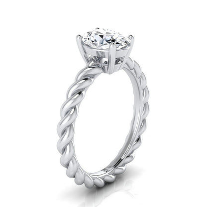 Twisted Rope Braid Solitaire Oval, in 18K White Gold – side profile | RockHer