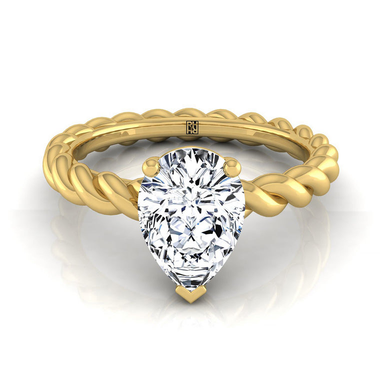 The Maggie Select Twisted Rope Solitaire Pear Lab Diamond Engagement Ring in 18K Yellow Gold