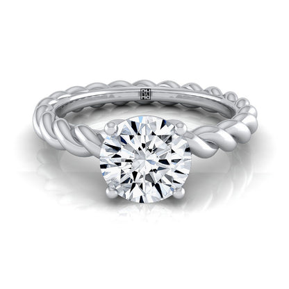 Round Brilliant, Twisted Rope Braid Solitaire, in 18K White Gold | RockHer