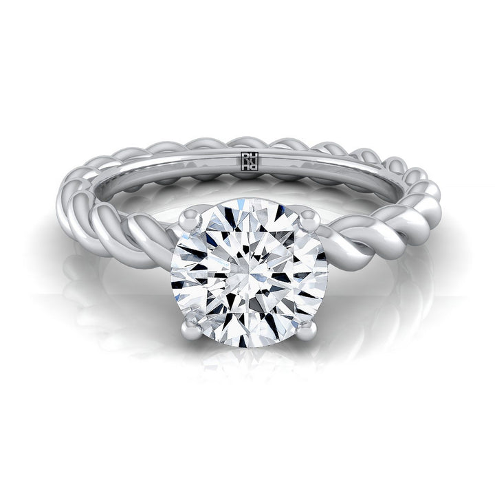 Round Brilliant, Twisted Rope Braid Solitaire, in 18K White Gold | RockHer