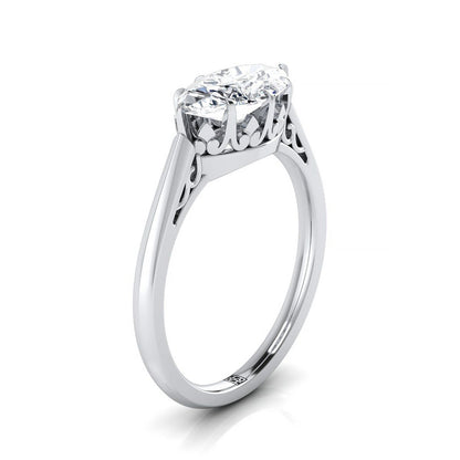 Antique Scroll Gallery East-West Solitaire Marquise, in 18K White Gold – side profile | RockHer