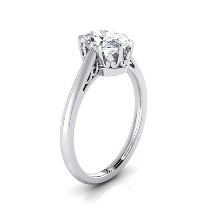 Antique Scroll Gallery East-West Solitaire Oval, in Platinum – side profile | RockHer