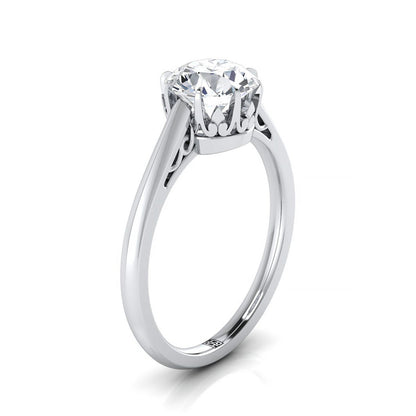Round Brilliant, Antique Scroll Gallery East-West Solitaire, in 18K White Gold – side profile | RockHer