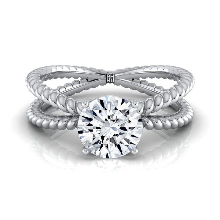 Round Brilliant, Criss Cross Twisted Rope Split Shank Solitaire, in Platinum, prong setting | RockHer