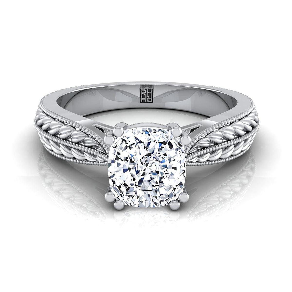 The Ophelia cushion engagement ring setting in 18K White Gold | RockHer
