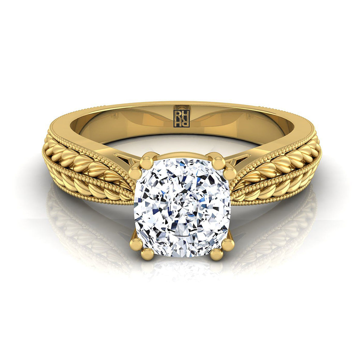 The Ophelia cushion engagement ring setting in 18K Yellow Gold | RockHer
